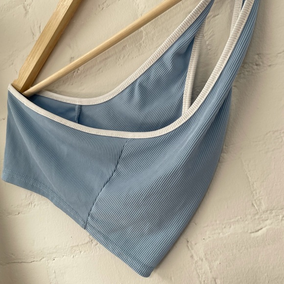 Super cute Sh Ian blue and white one sleeve tank crop - Picture 1 of 2